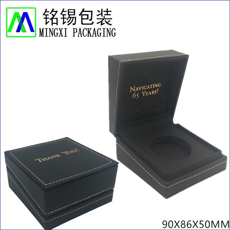 Luxury Stitching Leather Box With Gold Foil Stamp Logo