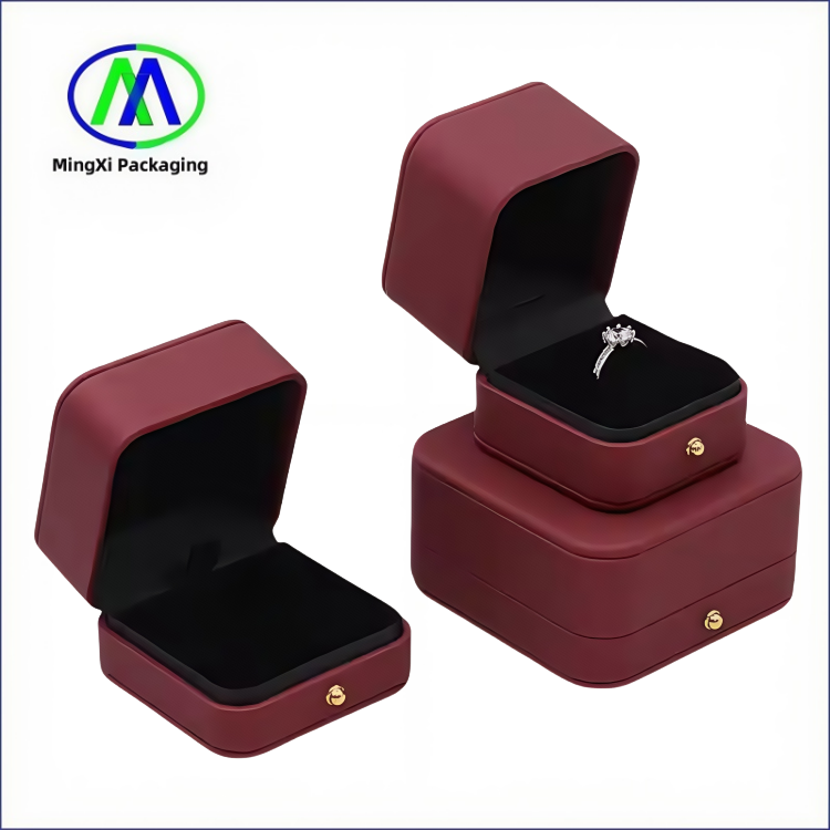 Custom Logo Luxury Red PU Leather Jewelry Packaging Box Necklace Bracelet Earrin