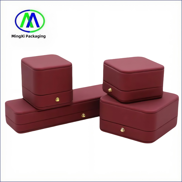 Custom Logo Luxury Red PU Leather Jewelry Packaging Box Necklace Bracelet Earrin