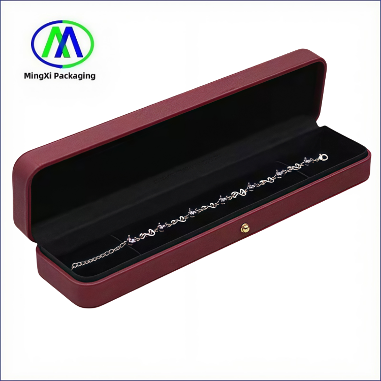 Custom Logo Luxury Red PU Leather Jewelry Packaging Box Necklace Bracelet Earrin