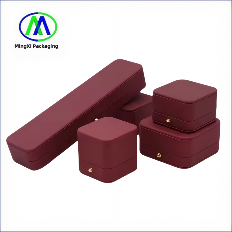 Custom Logo Luxury Red PU Leather Jewelry Packaging Box Necklace Bracelet Earrin